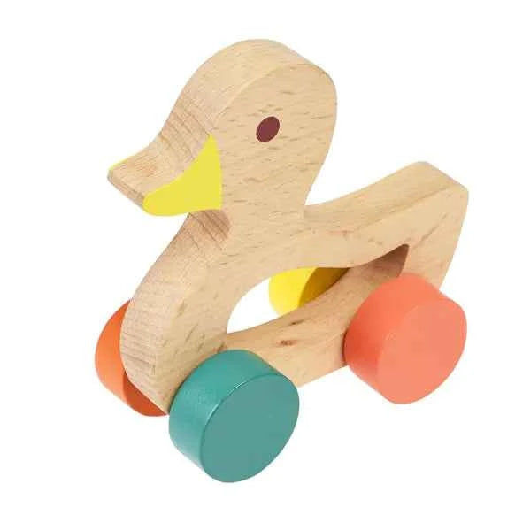 Jouet à Pousser Canard Goki – Susibelle Kollektion, équilibre Et Motricité Dès 12 Mois, En Bois Coloré