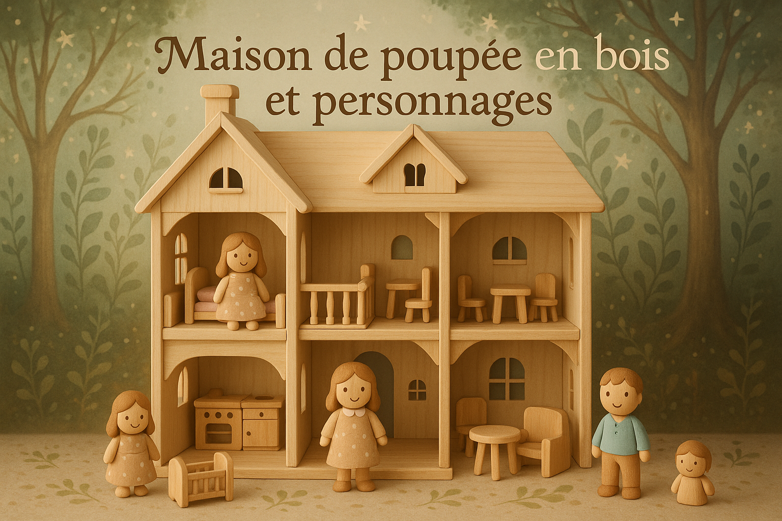 Maison de poupée en bois et personnages - Couettes et Chouquettes