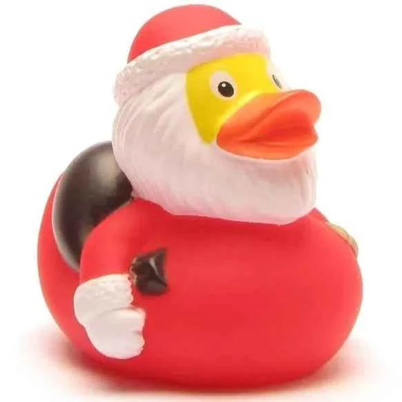 Canard en caoutchouc Père Noël avec sac et cloche - Couettes et Chouquettes