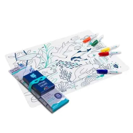 Set de table en silicone à colorier - réutilisable BARRIÈRE DE CORAIL WILDLIFE - Couettes et Chouquettes