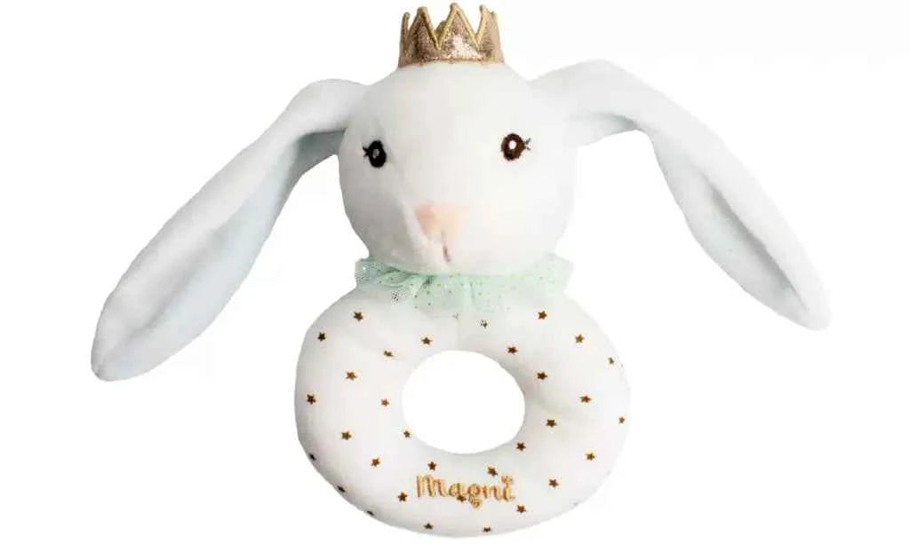 Hochet lapin avec poignée ronde - Couettes et Chouquettes