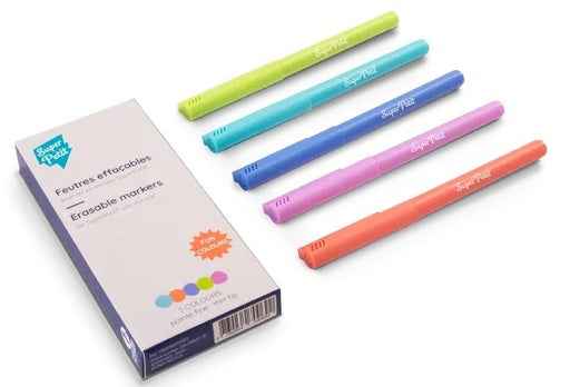 Boîte de 5 feutres effaçables pointe fine pour silicone et tableau blanc - Couettes et Chouquettes