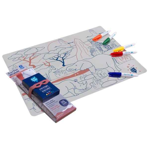 Set de table en silicone à colorier - réutilisable SAVANE WILDLIFE - Couettes et Chouquettes