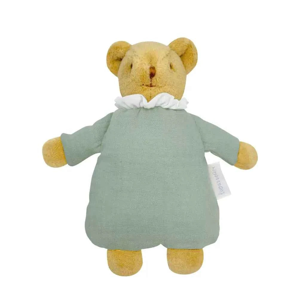 Ours Nid d'Ange Doudou avec Hochet - Coton Bio Celadon - Couettes et Chouquettes