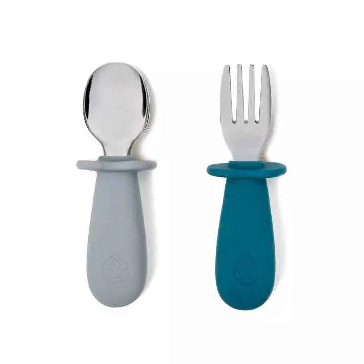 Set de couverts fourchette/cuillère (Bleu nuit/Gris perle) - Couettes et Chouquettes