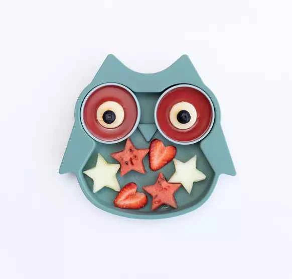 Assiette en Silicone avec Pots Hibou - Couettes et Chouquettes