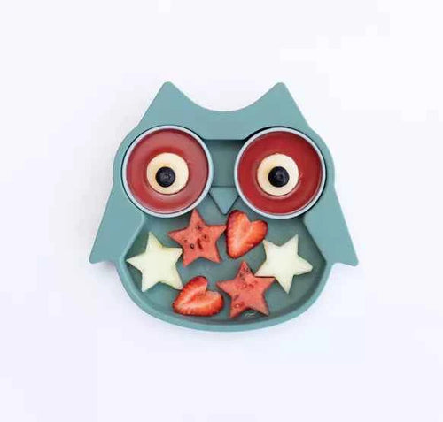 Assiette en Silicone avec Pots Hibou - Couettes et Chouquettes