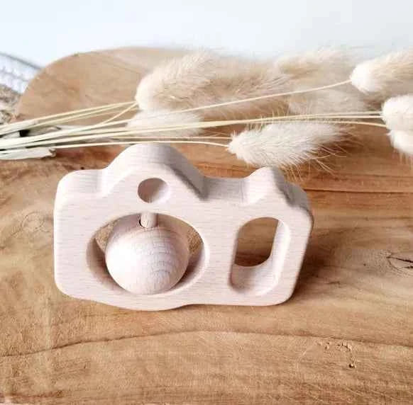 Hochet en bois Appareil Photo - Couettes et Chouquettes